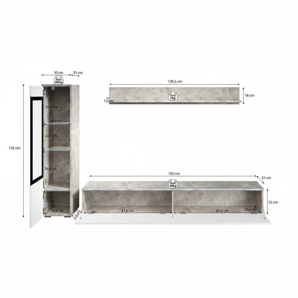 Verity - Wandmeubel - Zwart/eiken - 180x33x32 cm - Image 6