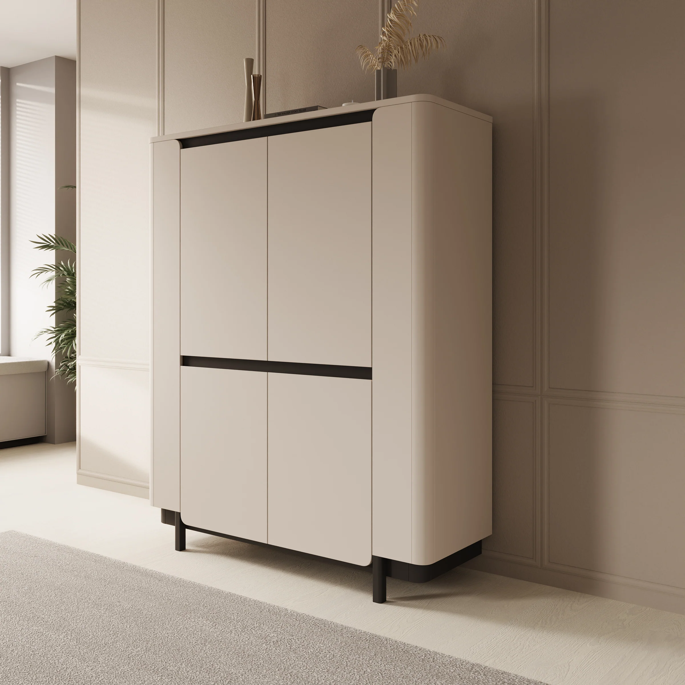 Vexon - Dressoir - Beige/Zwart - 130x45x161 cm