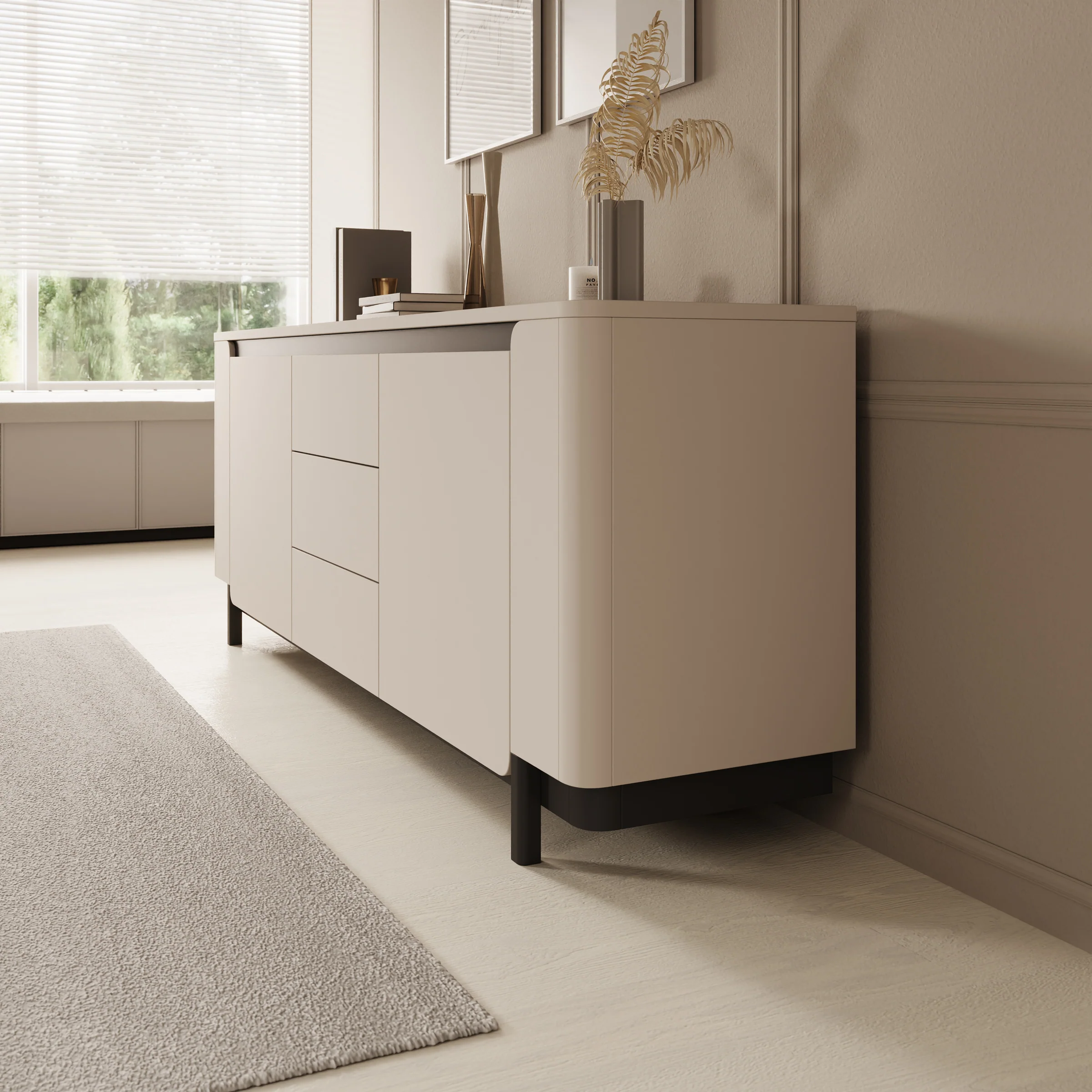 Vexon - Dressoir met lades  - Beige/Zwart - 205x45x78 cm - Image 4