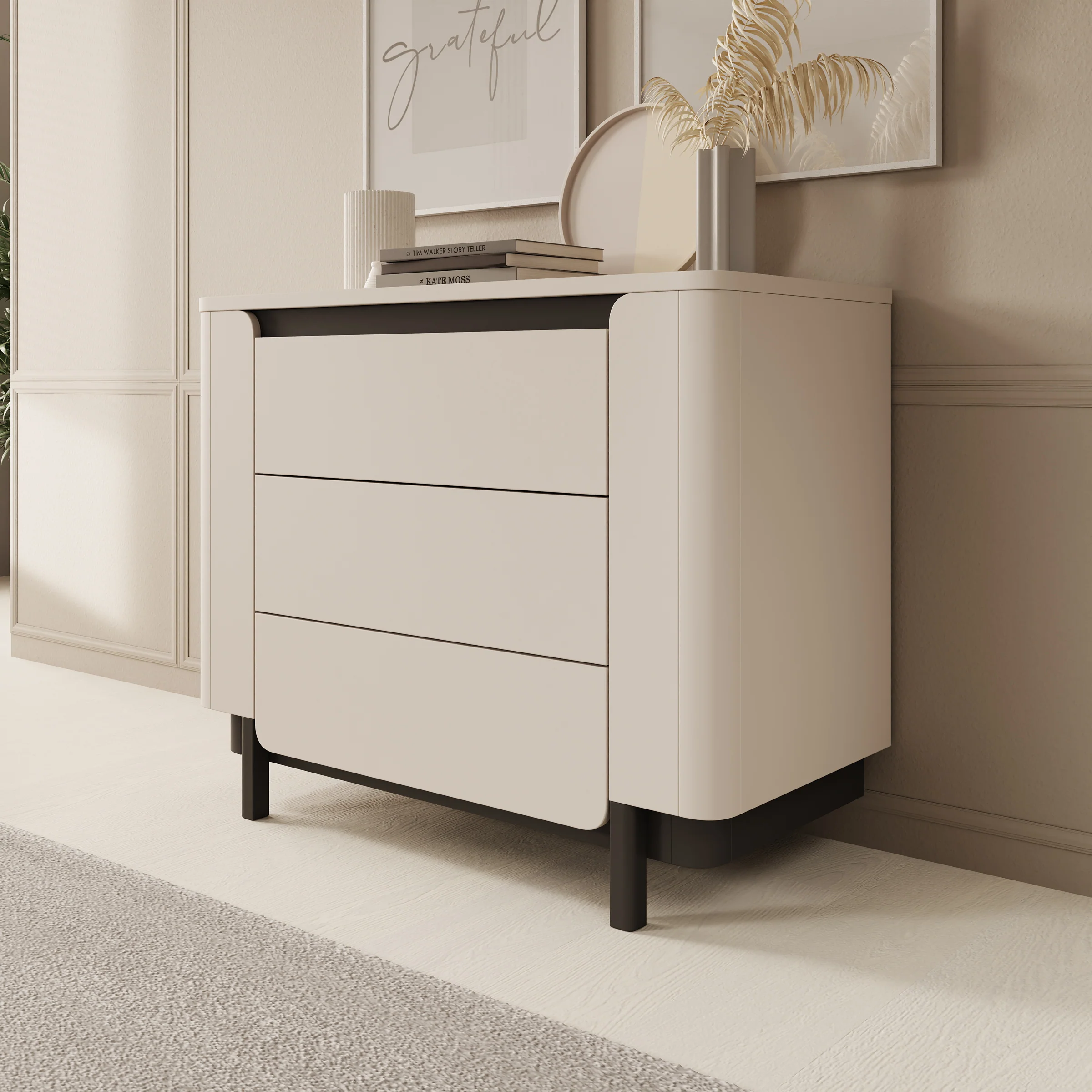 Vexon - Ladekast - Beige/Zwart - 96x45x78 cm