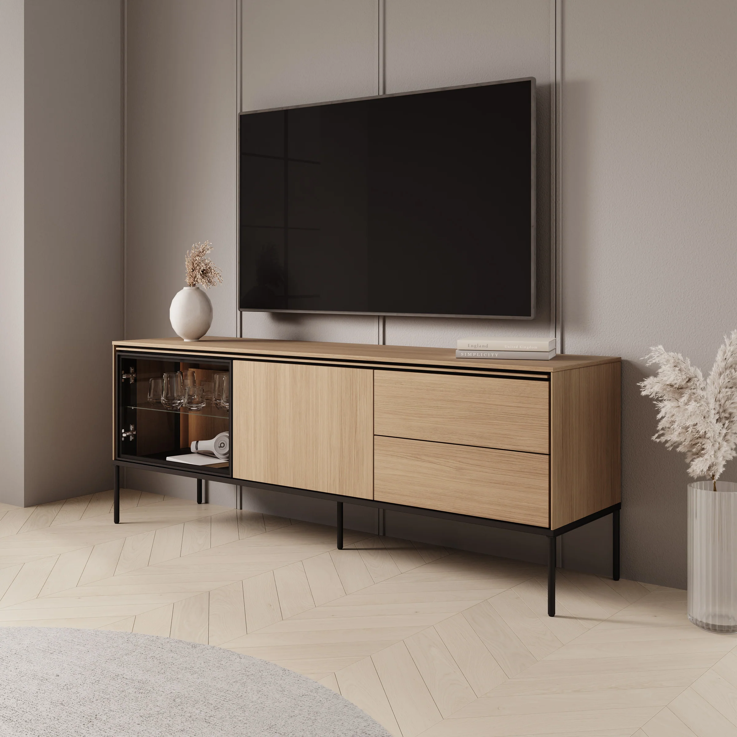 Vicious - TV-Meubel met LED - Eiken - 167x41x62 cm