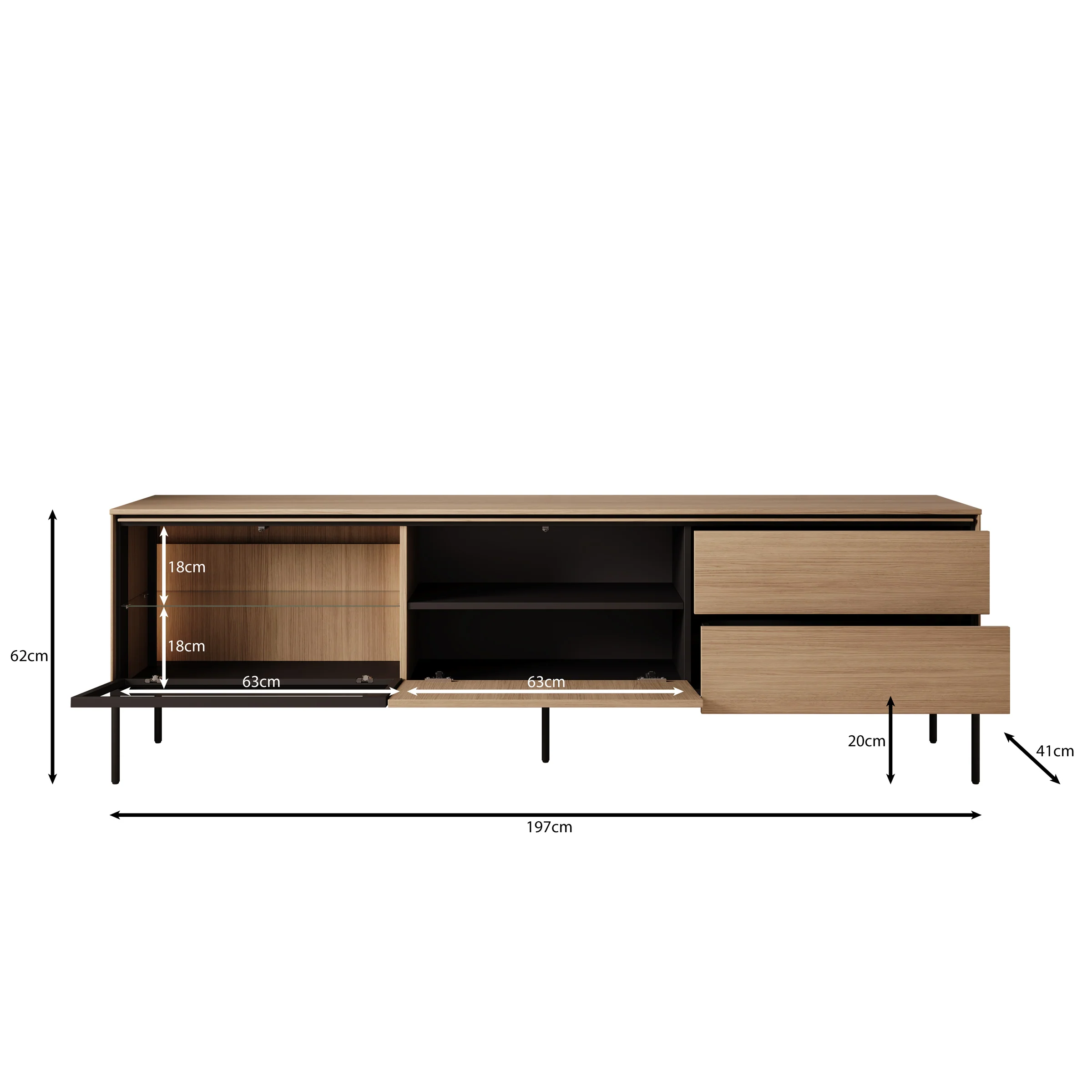 Vicious - TV-Meubel met LED - Eiken - 197x41x62 cm - Image 5