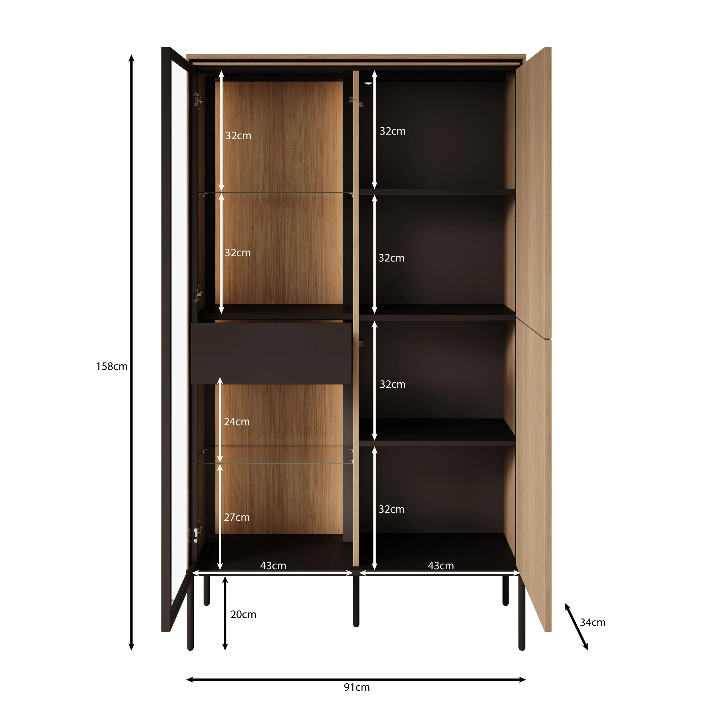 Vicious - Vitrinekast - Eiken - 91x34x158 cm - Image 4