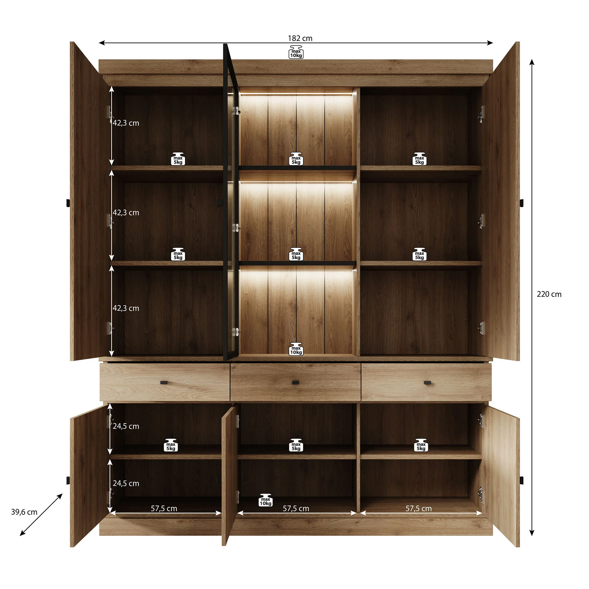Vince 3 - Buffetkast - Eiken - 182x40x220 cm - Image 5