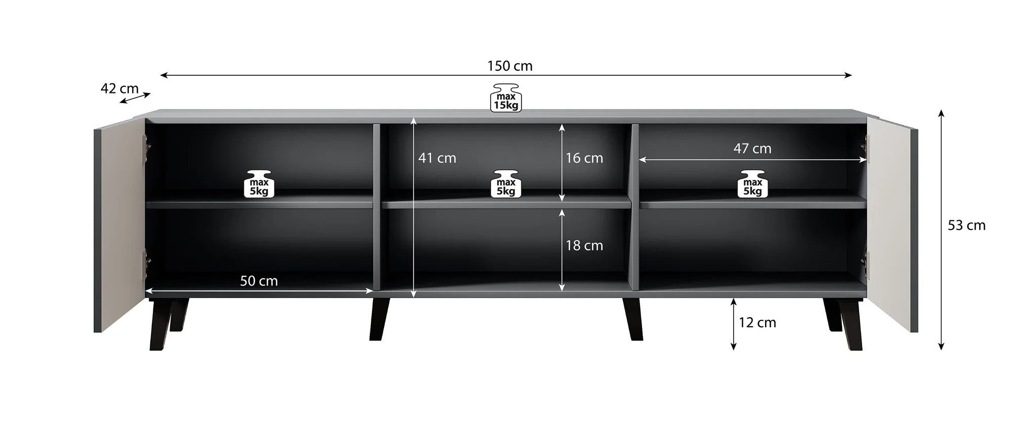 Vintar - TV-Meubel - Antraciet  - 150 cm - Image 5