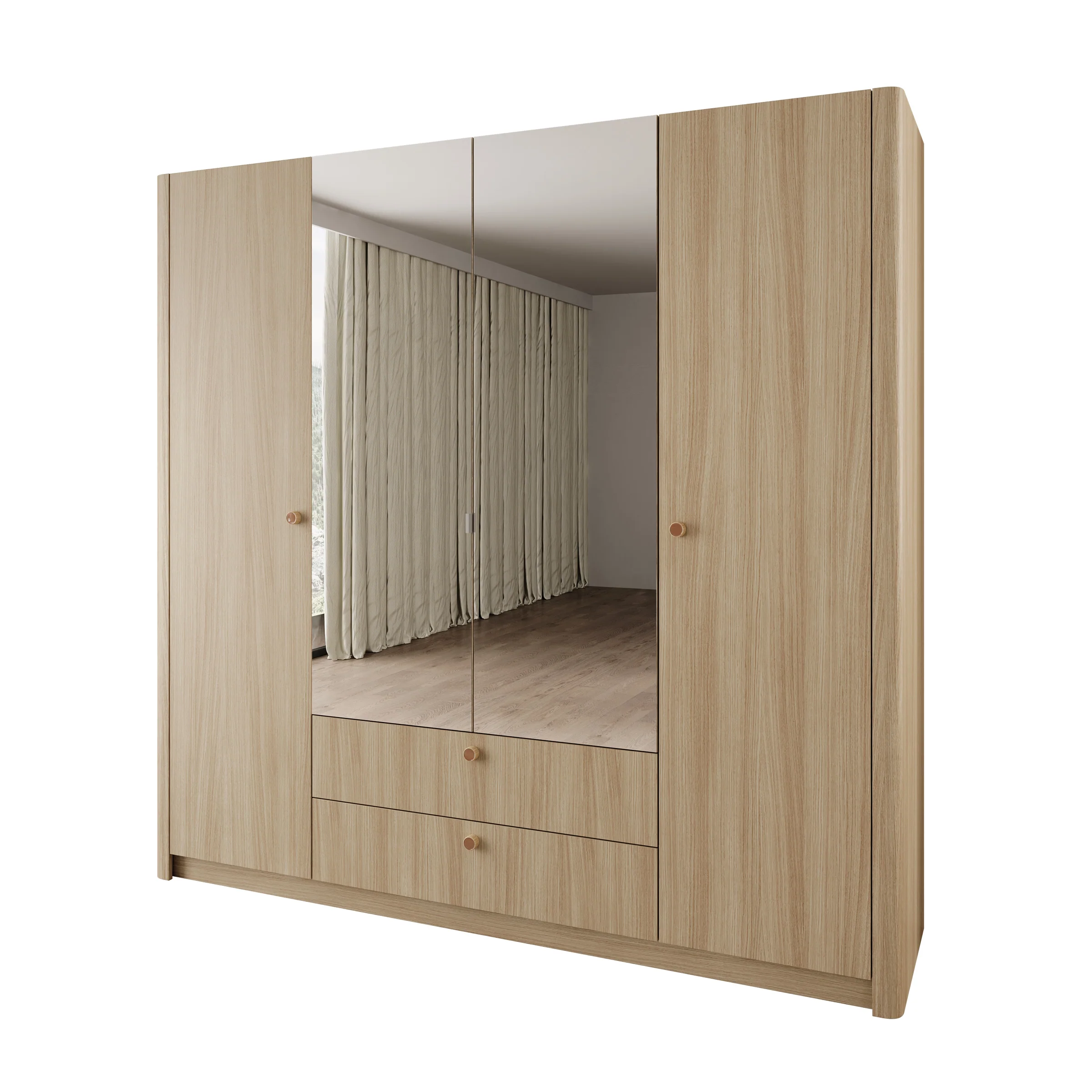 Voorne - Kledingkast met 4 deuren - Eiken - 213x55x208 cm - Image 7