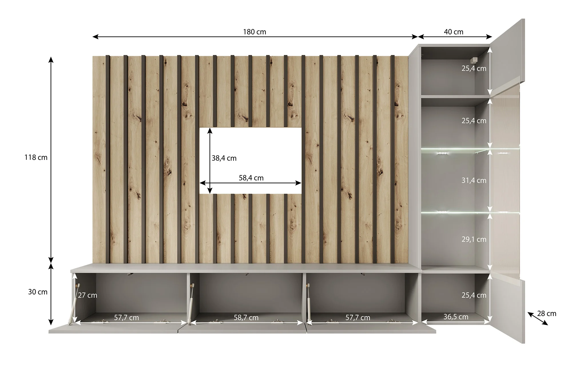 Votado 1 - Wandmeubel - Grijs/eiken - 180x35x30 cm - Image 5