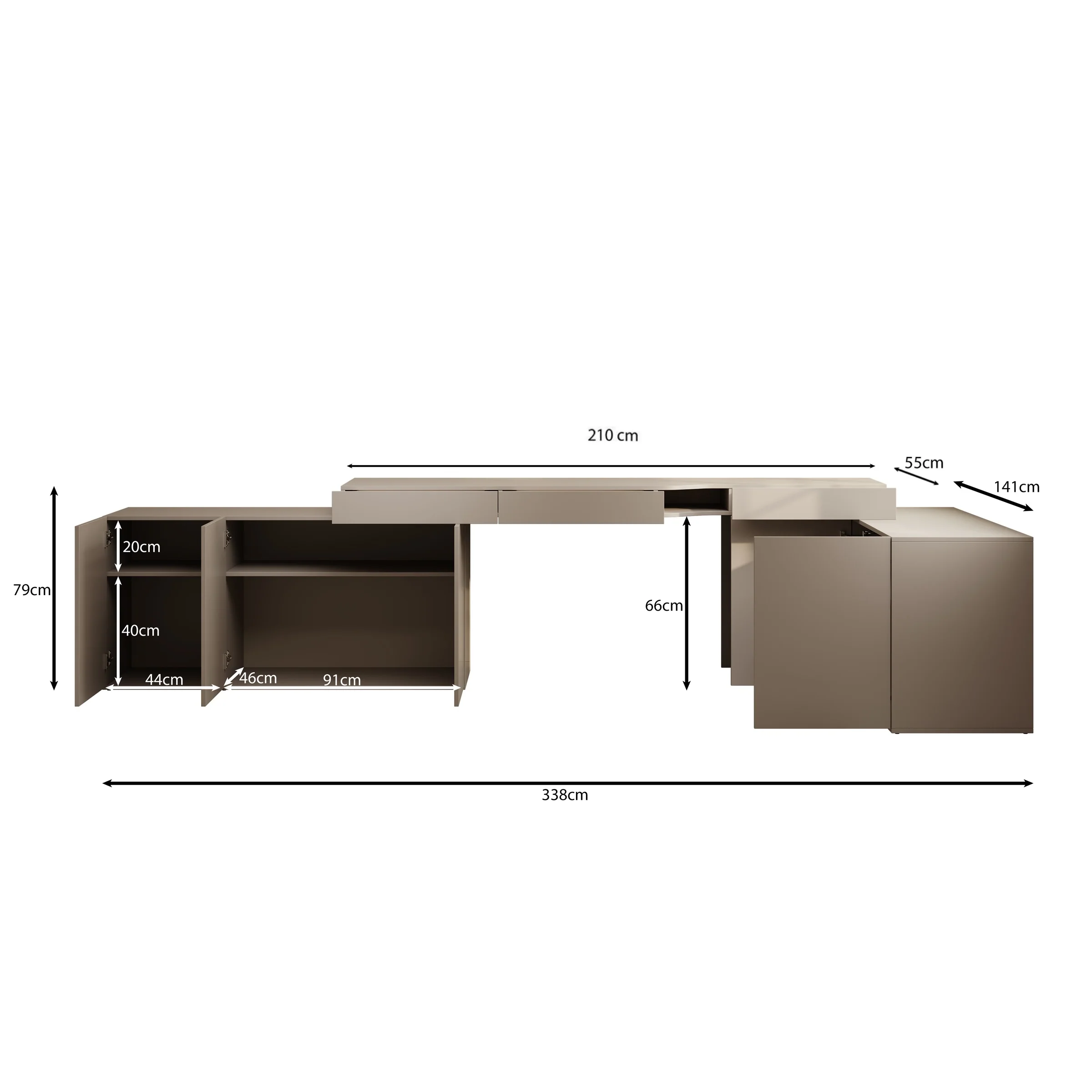 Whenua 4 - Bureau links - Beige - 338x141x79 cm - Image 5
