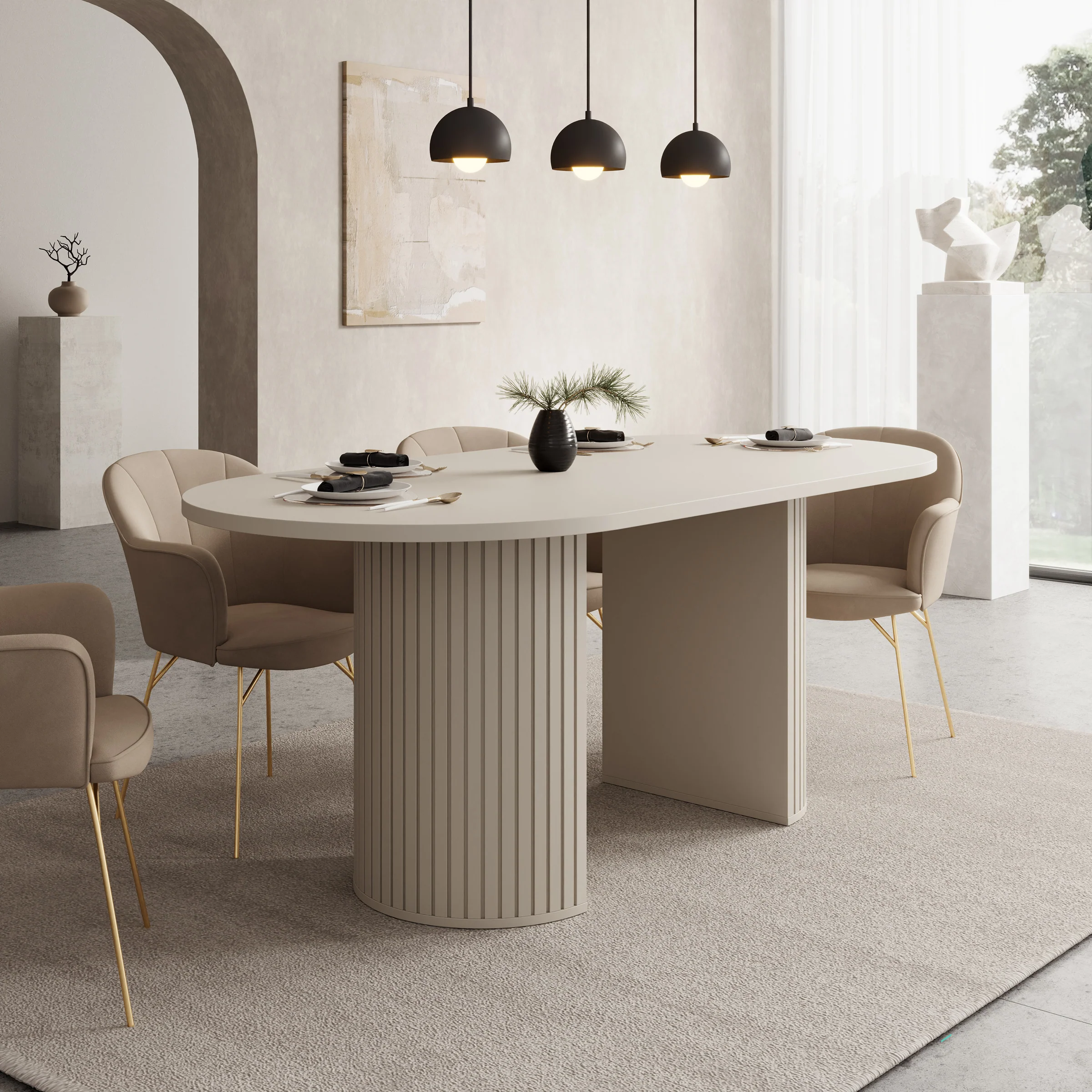 Windel - Eetkamertafel ovaal - Beige - 185x90x75 cm