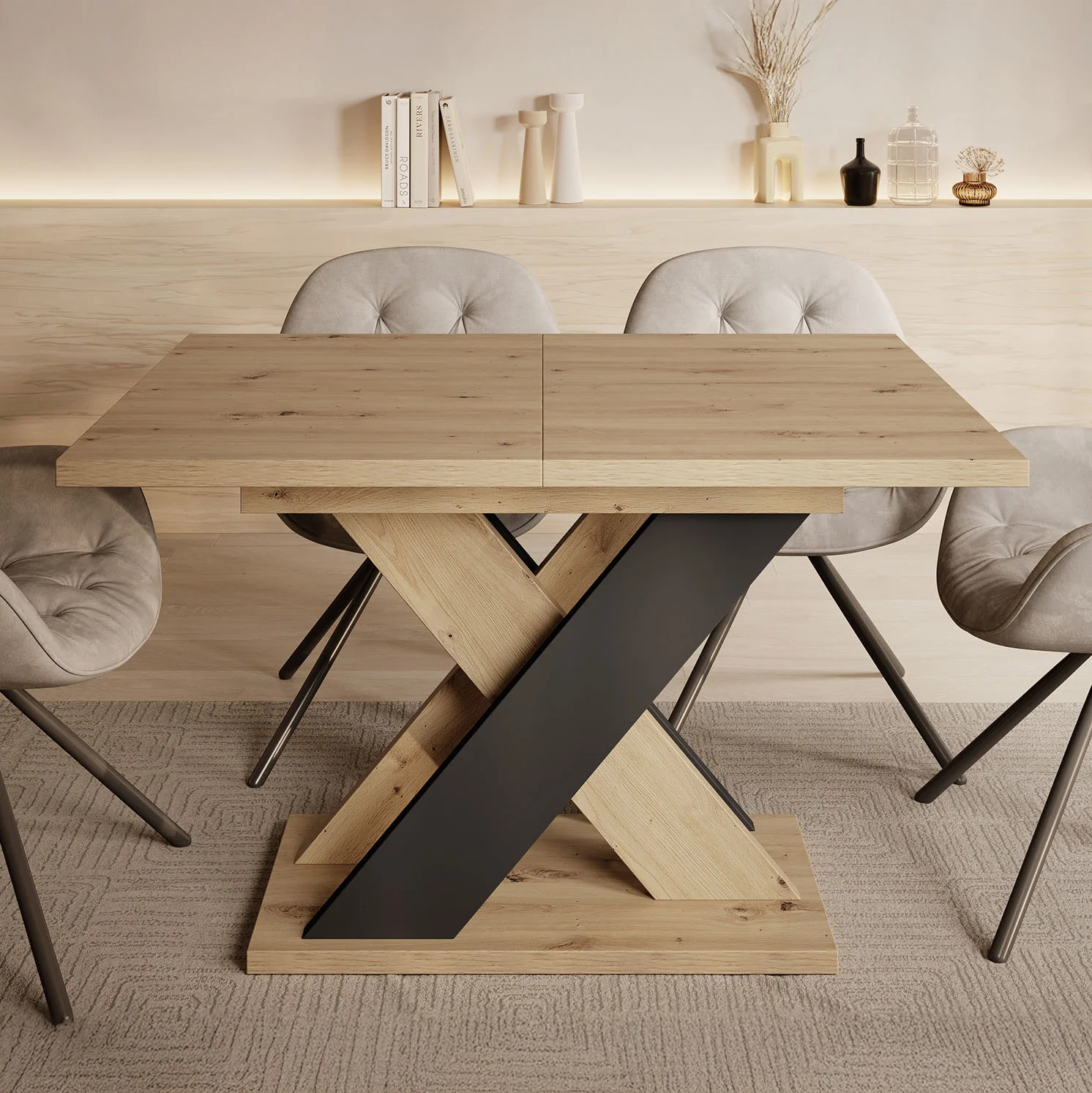Xandra - Eetkamertafel - Eiken/zwart - 120x90x75 cm - Image 3