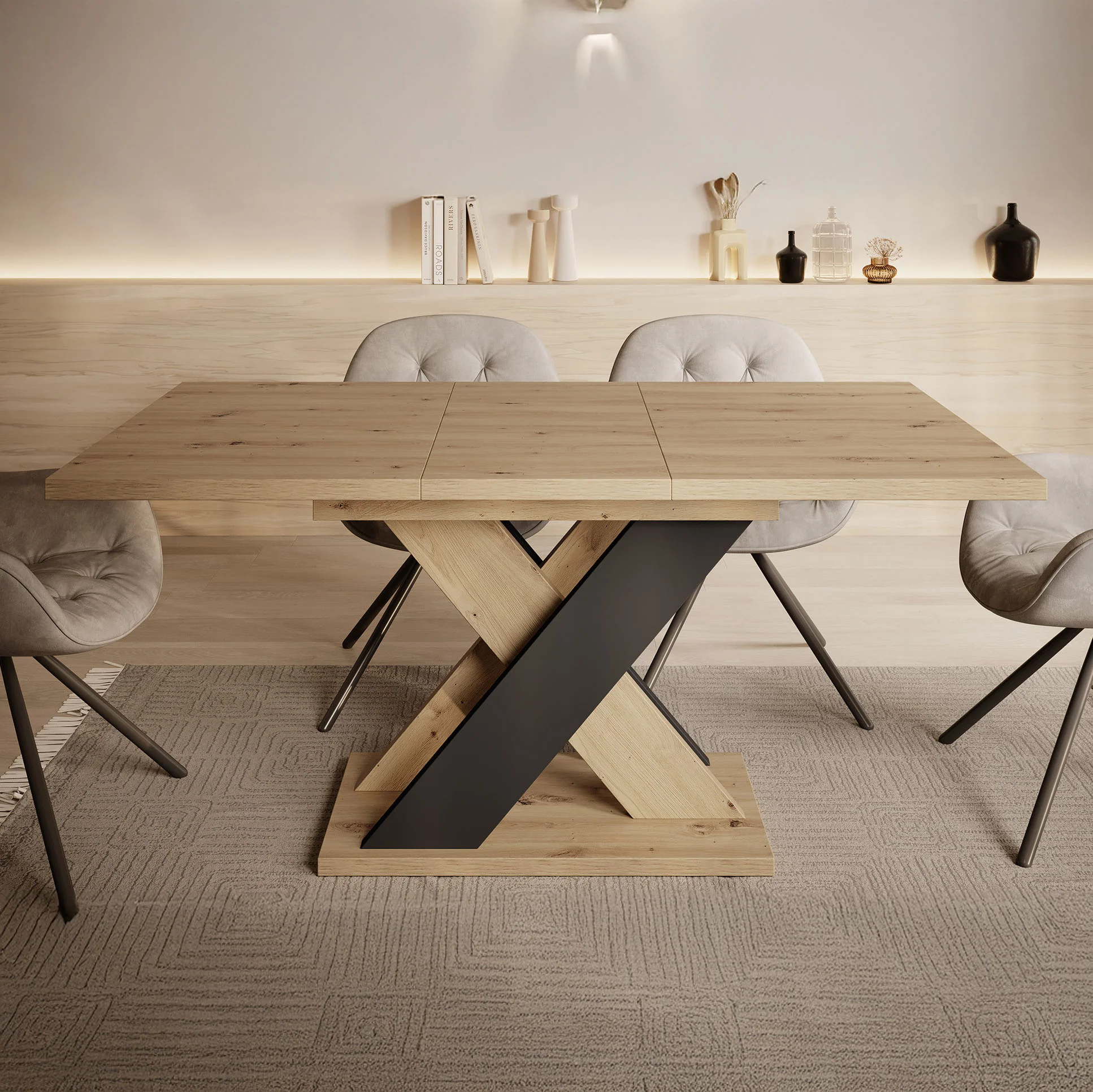 Xandra - Eetkamertafel - Eiken/zwart - 120x90x75 cm - Image 4