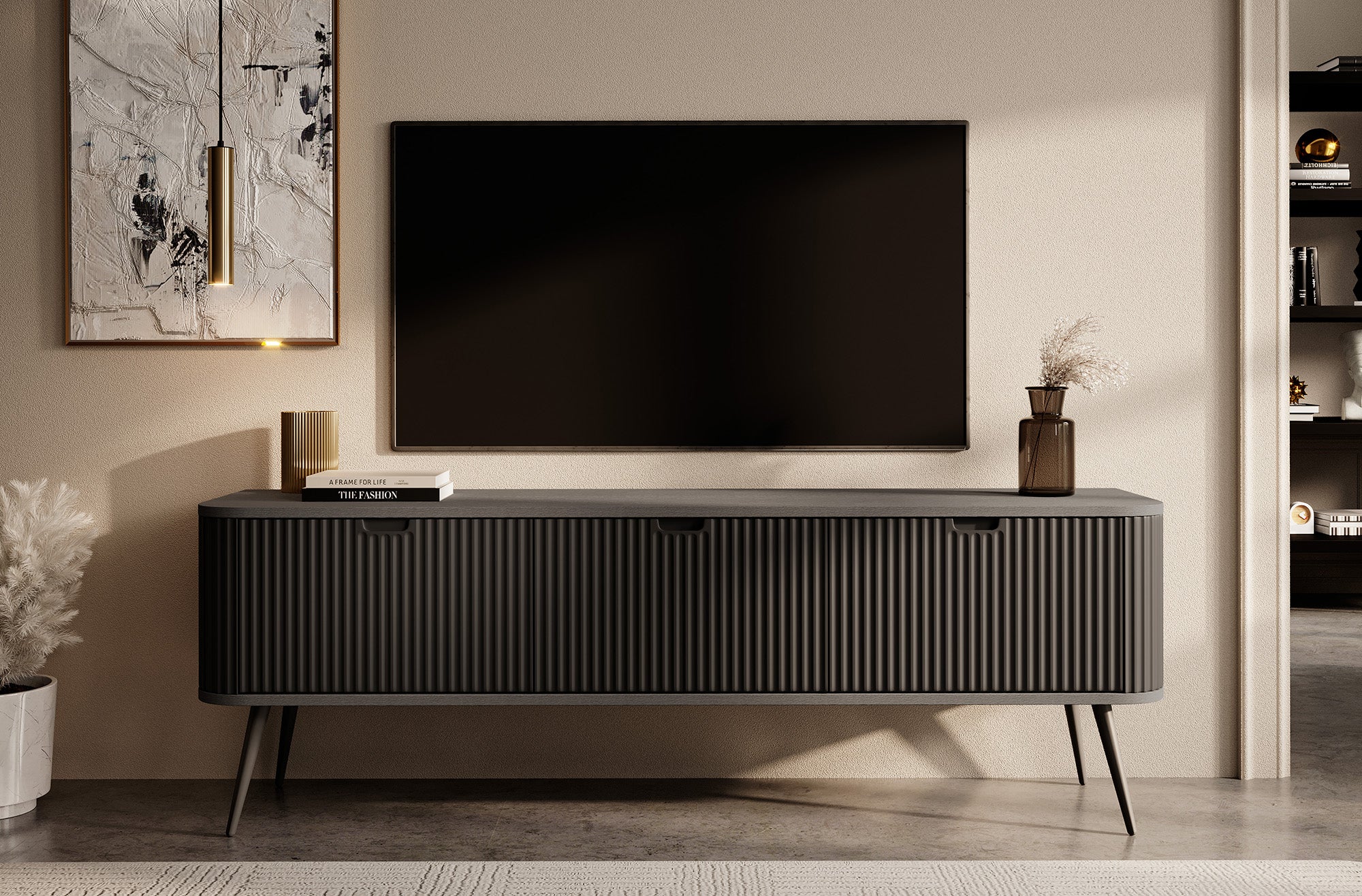 Zakari - TV-Meubel met 3 deuren - Zwart - 168 cm - Image 2