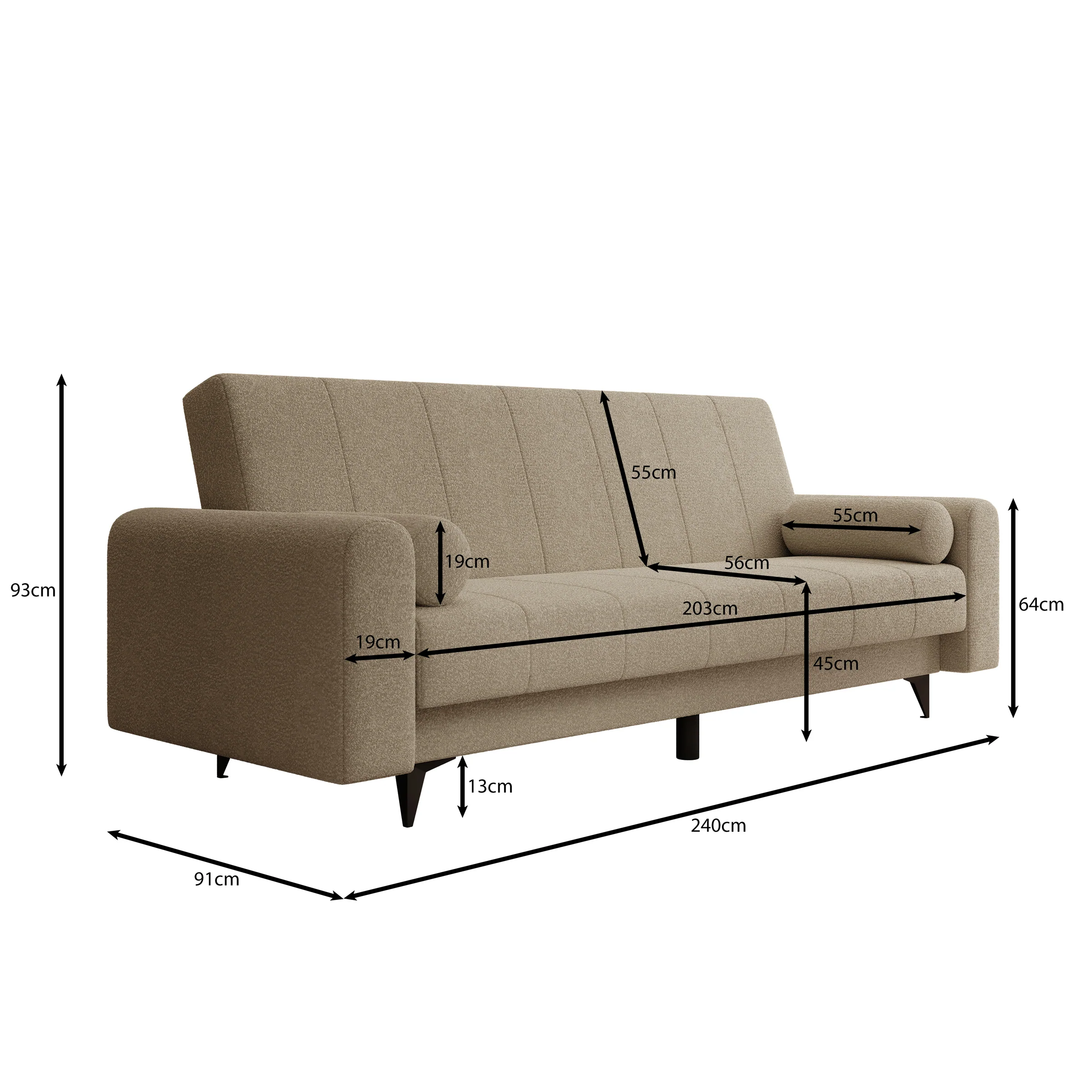 Zenzo - Slaapbank - Teddystof beige - 240x91x93 cm - Image 6